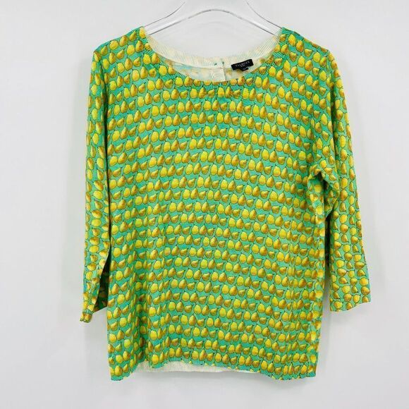 Talbots Size Large Petite Blue Pear Novelty Print Thin Knit Button Back Sweater - Picture 1 of 9